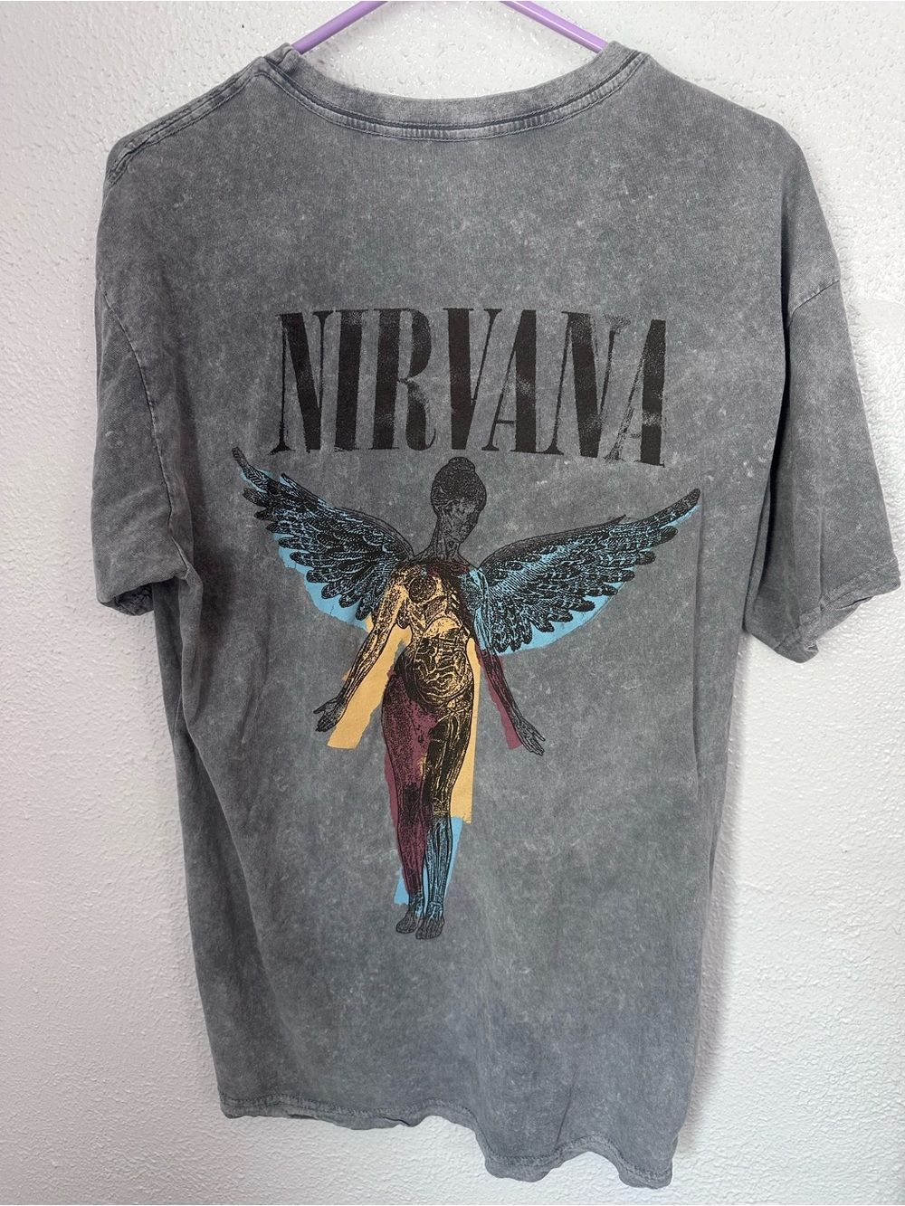 Nirvana Graphic Band Tee T Shirt Unisex Size Large Gray Blue Yellow 100% Cotton